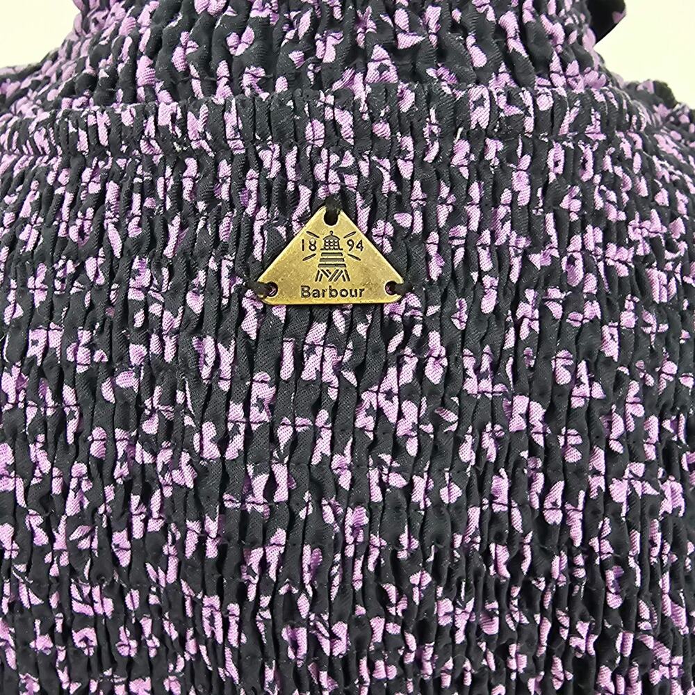 Barbour Black and Lavender Floral Smocked-Ruffle Blouse - Picture 5 of 9